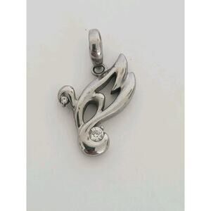 Unbranded Pendant Necklace With Clear Swirl Righstones 1" Silver Quality